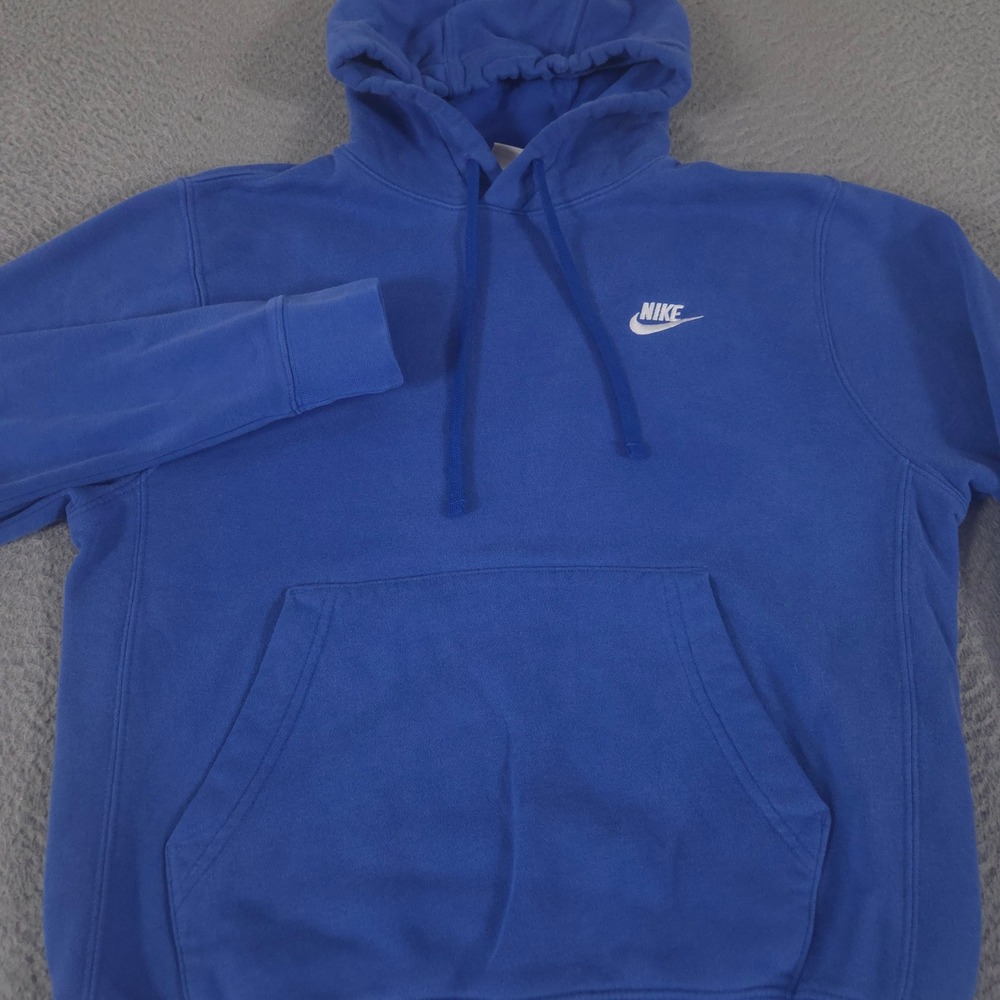 Nike Hoodie Mens Small Blue Sportswear Club Fleece Pullover Logo Pocket Workout